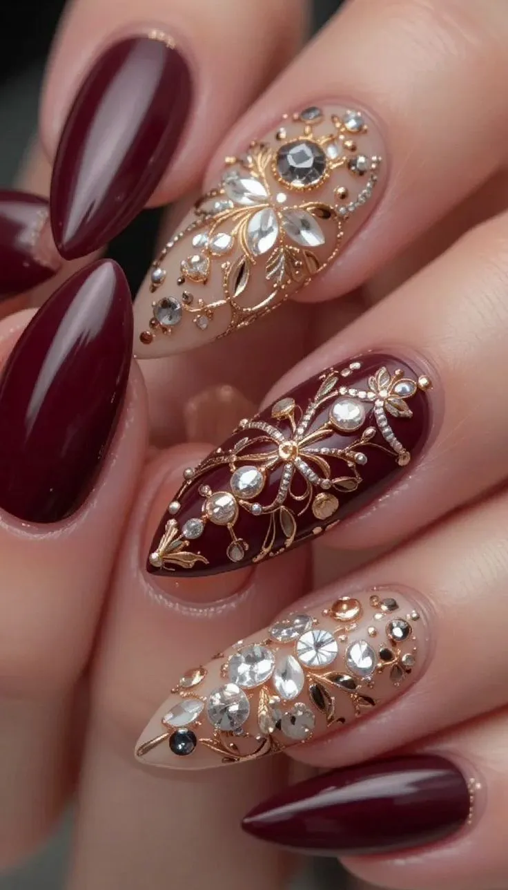 Wedding day bridal nail art with delicate lace patterns