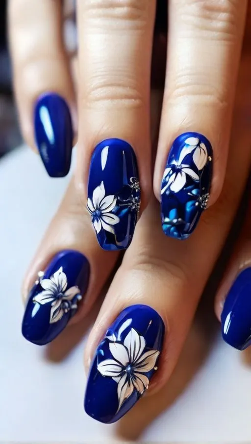 blue black nail art