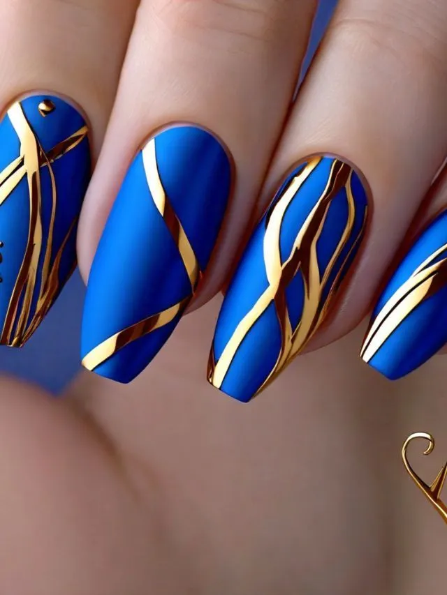 blue gold nail art