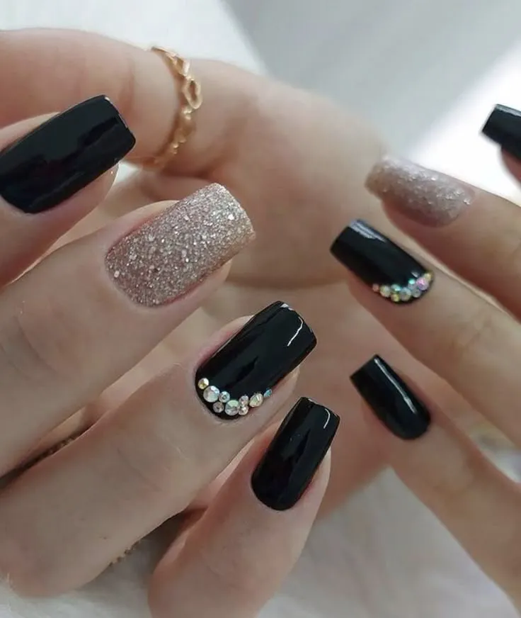 french nail art with glitter