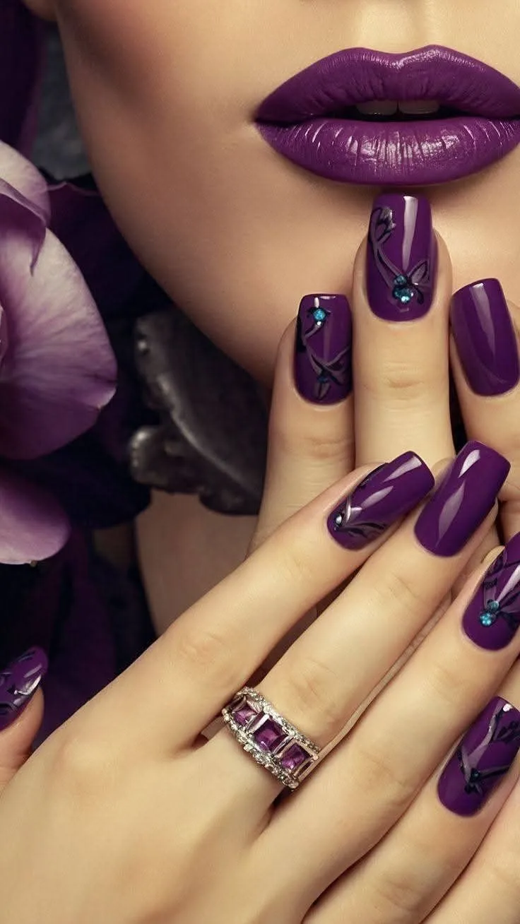 glitter purple nail art