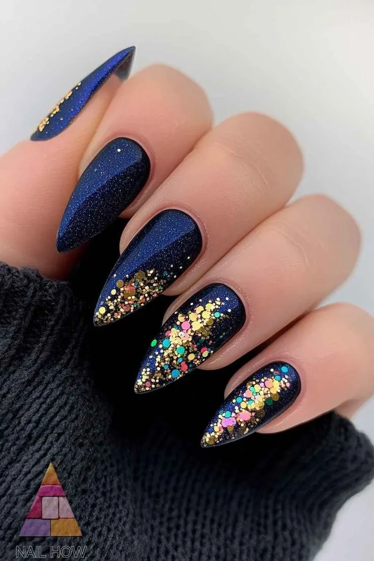 gold glitter nail design