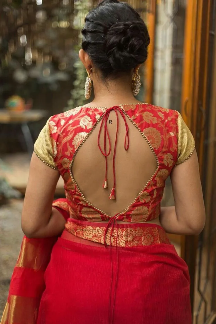 mirror work sleeveless blouse back