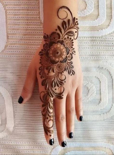 rose back hand mehndi design