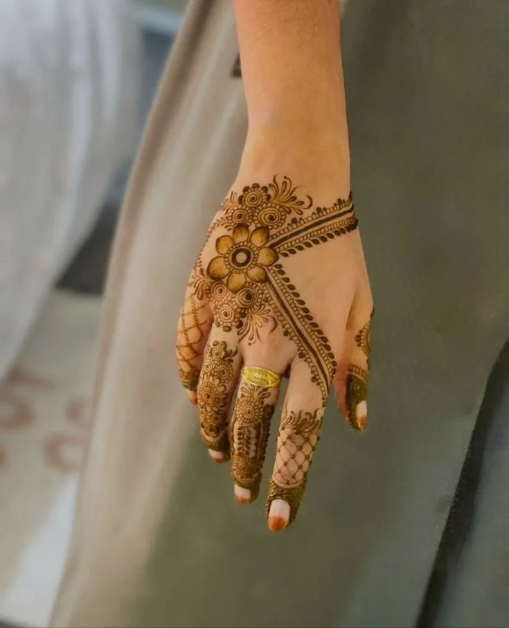 small rose mehndi design for front hand