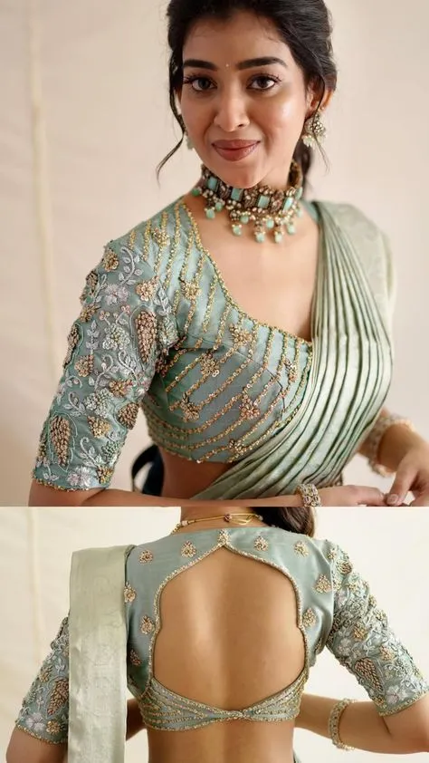 white Kerala saree blouse styles