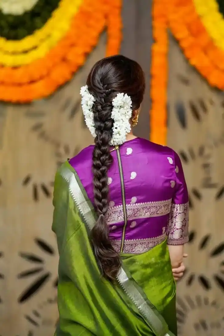Banarasi Saree with Green Blouse Design