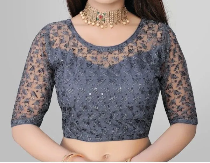 Bengali net blouse with buttons
