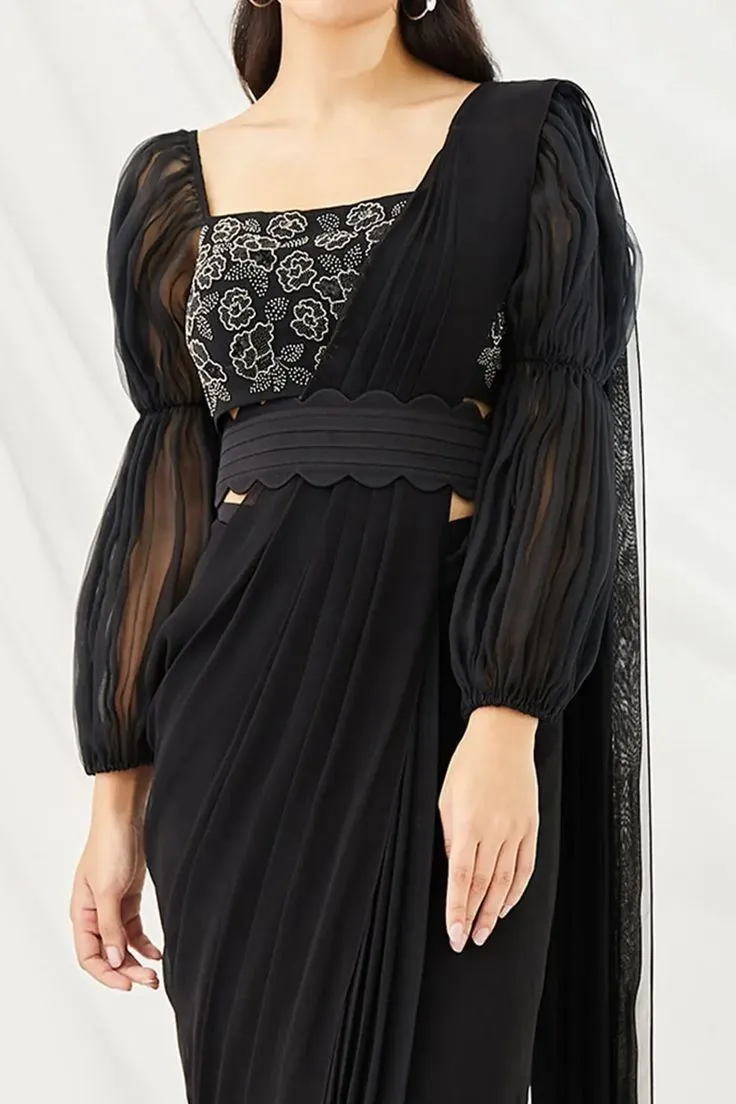 Black Blouse For Navy Blue Saree