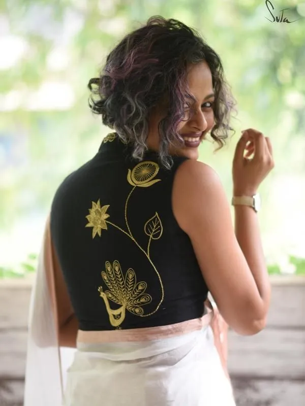 Black Blouse With Colourful Embroidery