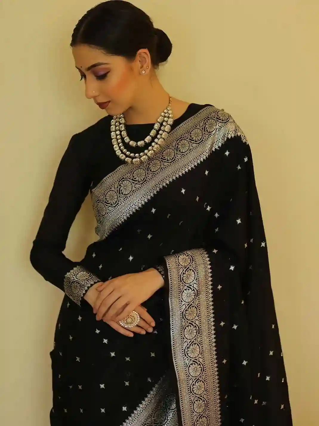 Black Brocade Blouse Design
