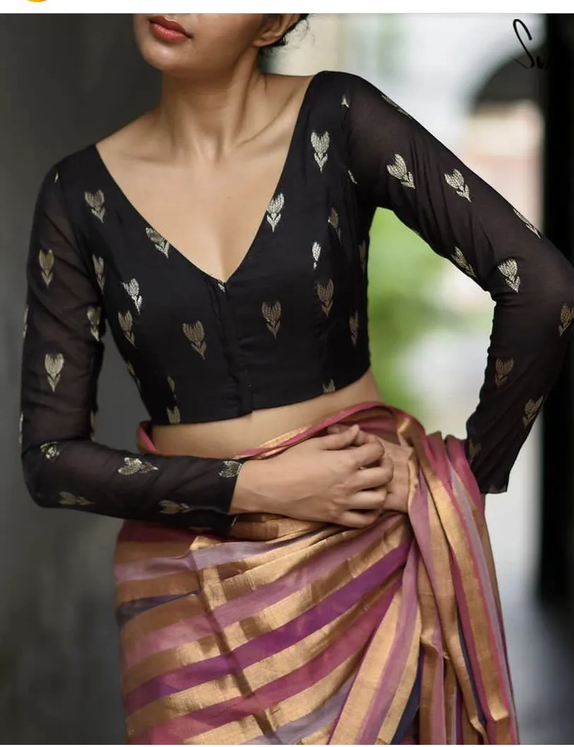 Black Jacquard Blouse Design