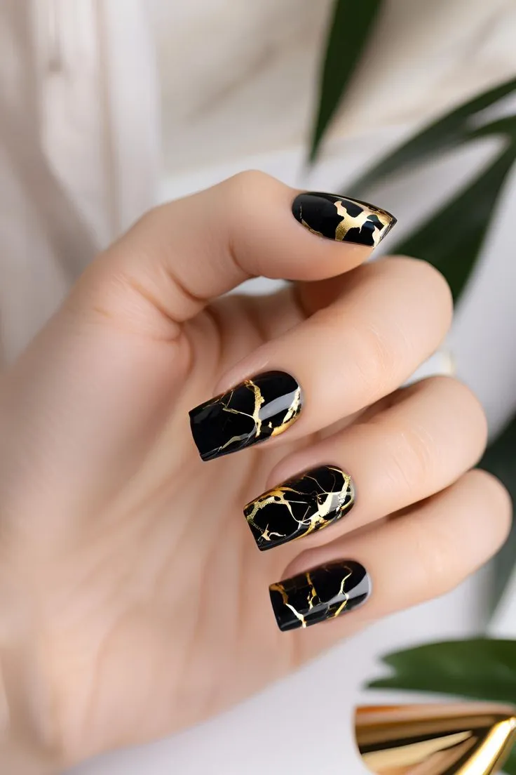 Black Marble Looking Nail Extensions