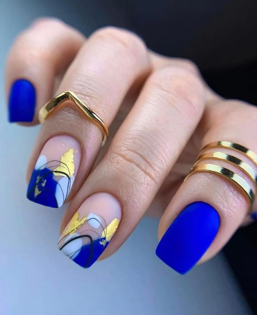 Blue and Yellow nail extension designs