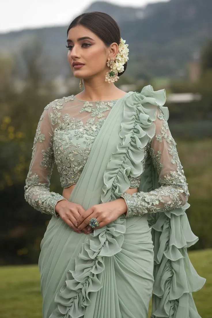 Chiffon net combination blouse patterns