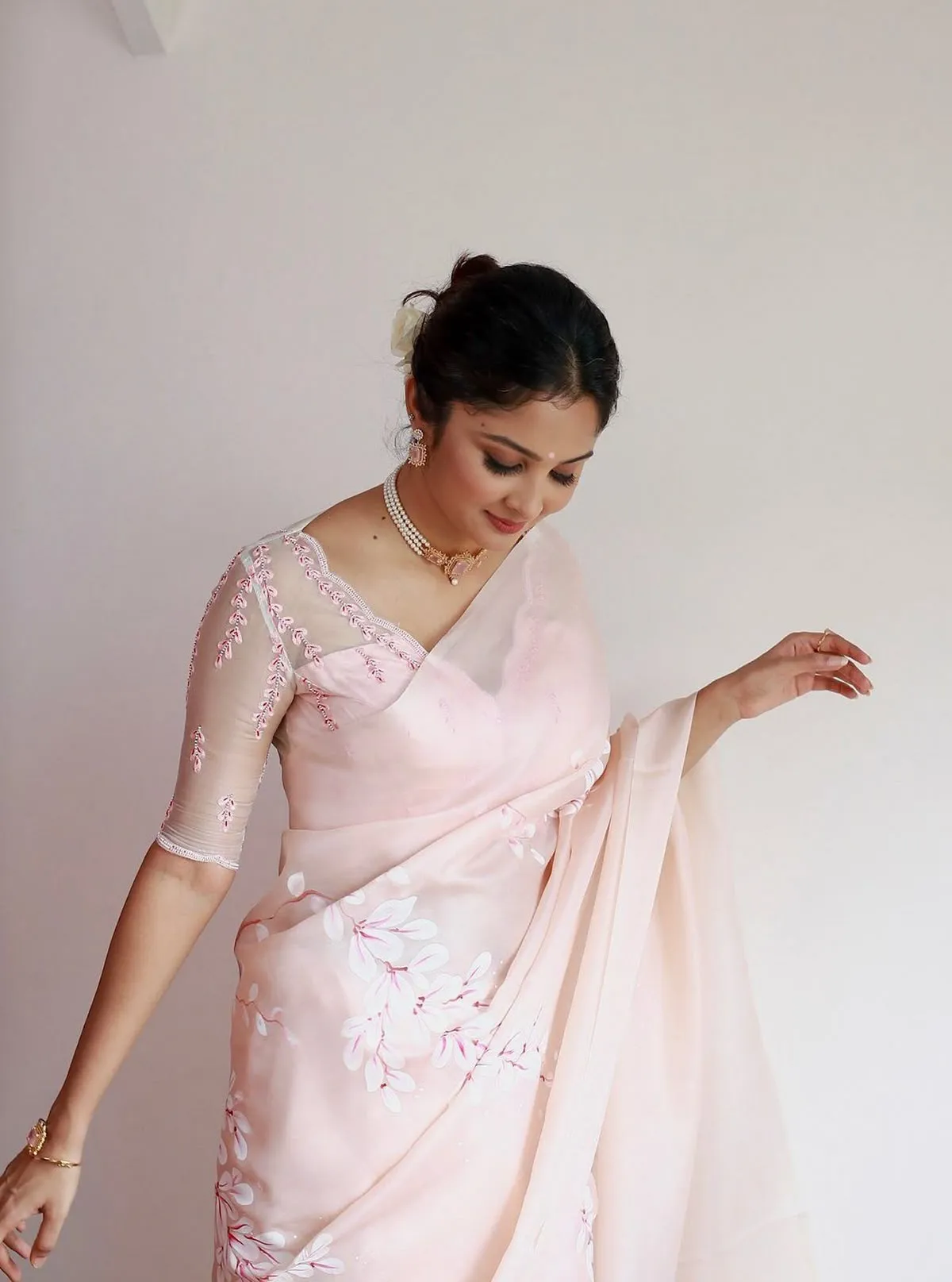 Criss cross back net blouse styles