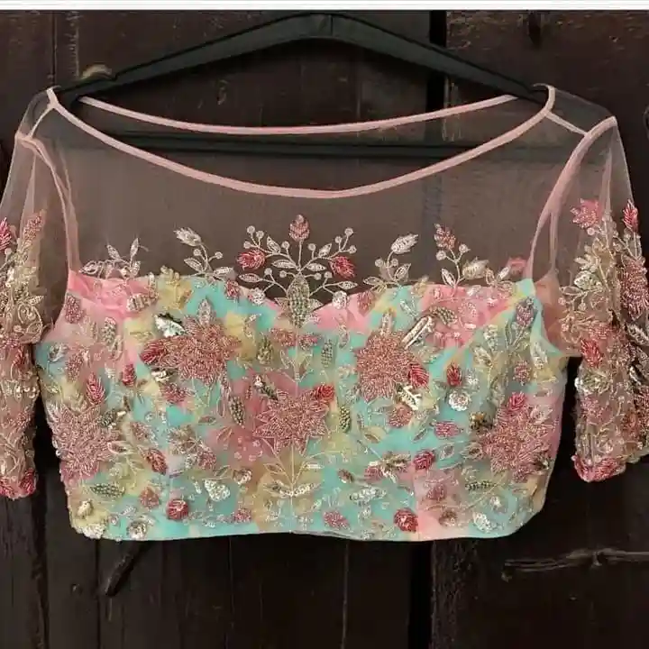 Deep back net blouse for bridal