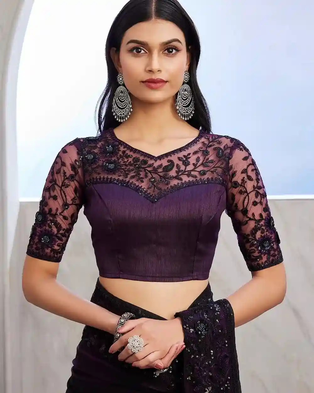 Georgette and net mixed blouse designs