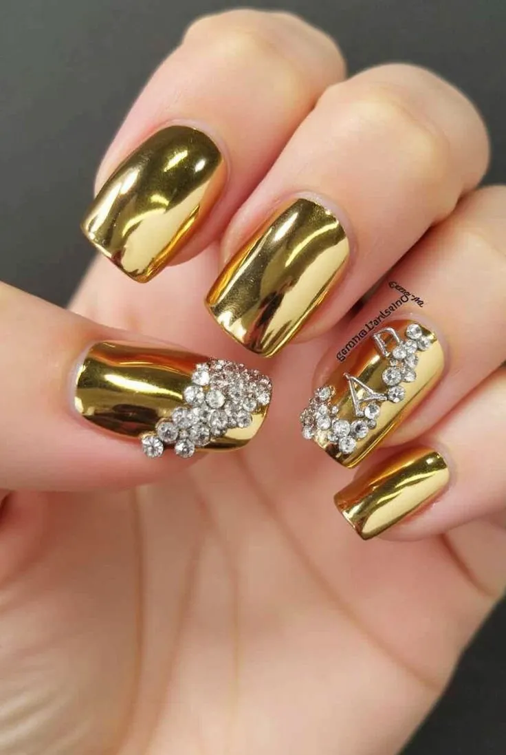 Gold and Diamond Nail Extensions