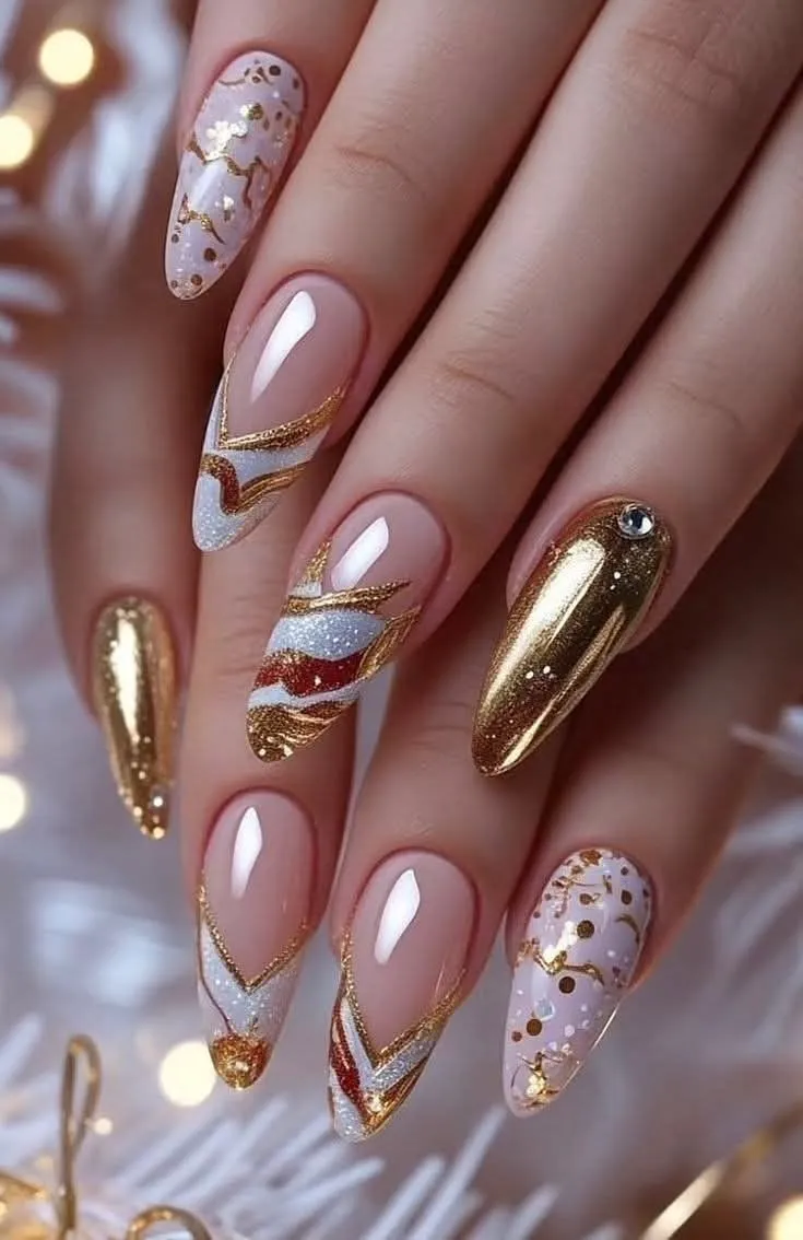 Golden and pink nail extensions