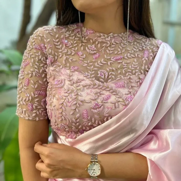 Low back net saree blouse patterns