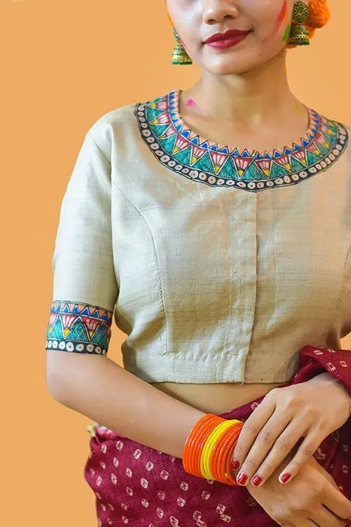 Patch Work Blouse Designs For Cotton Sarees