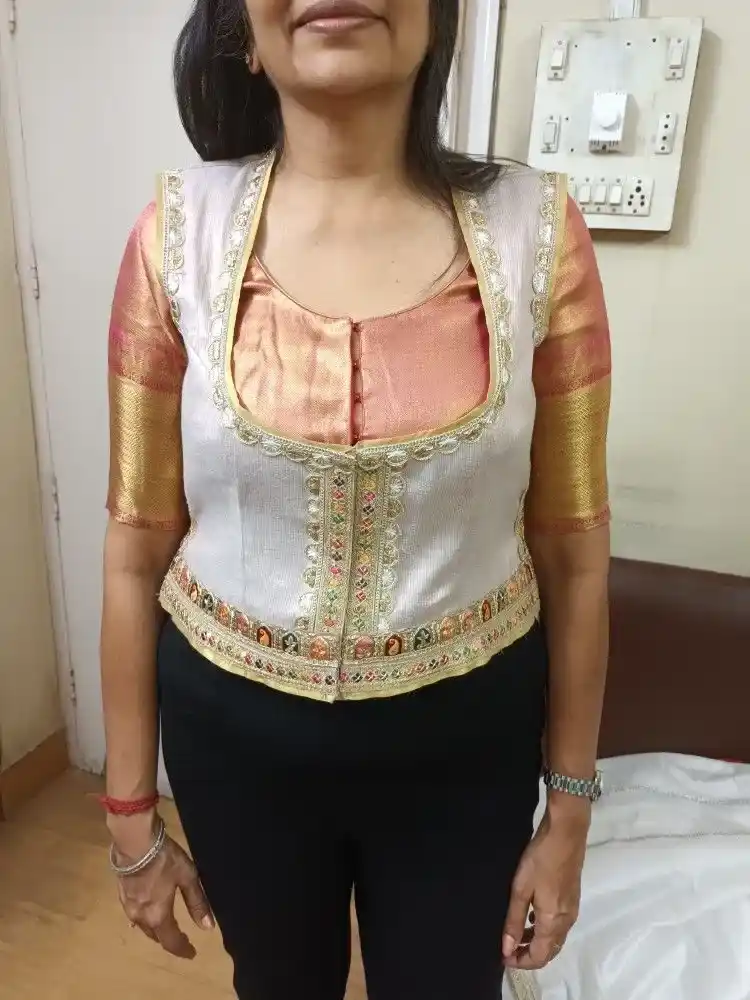 Patch Work Blouse With High Neck