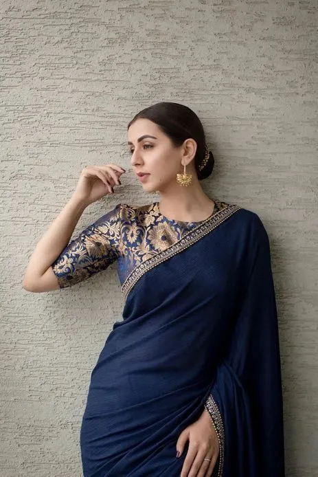 Pattu Blouse Three Quarter Sleeve Designs