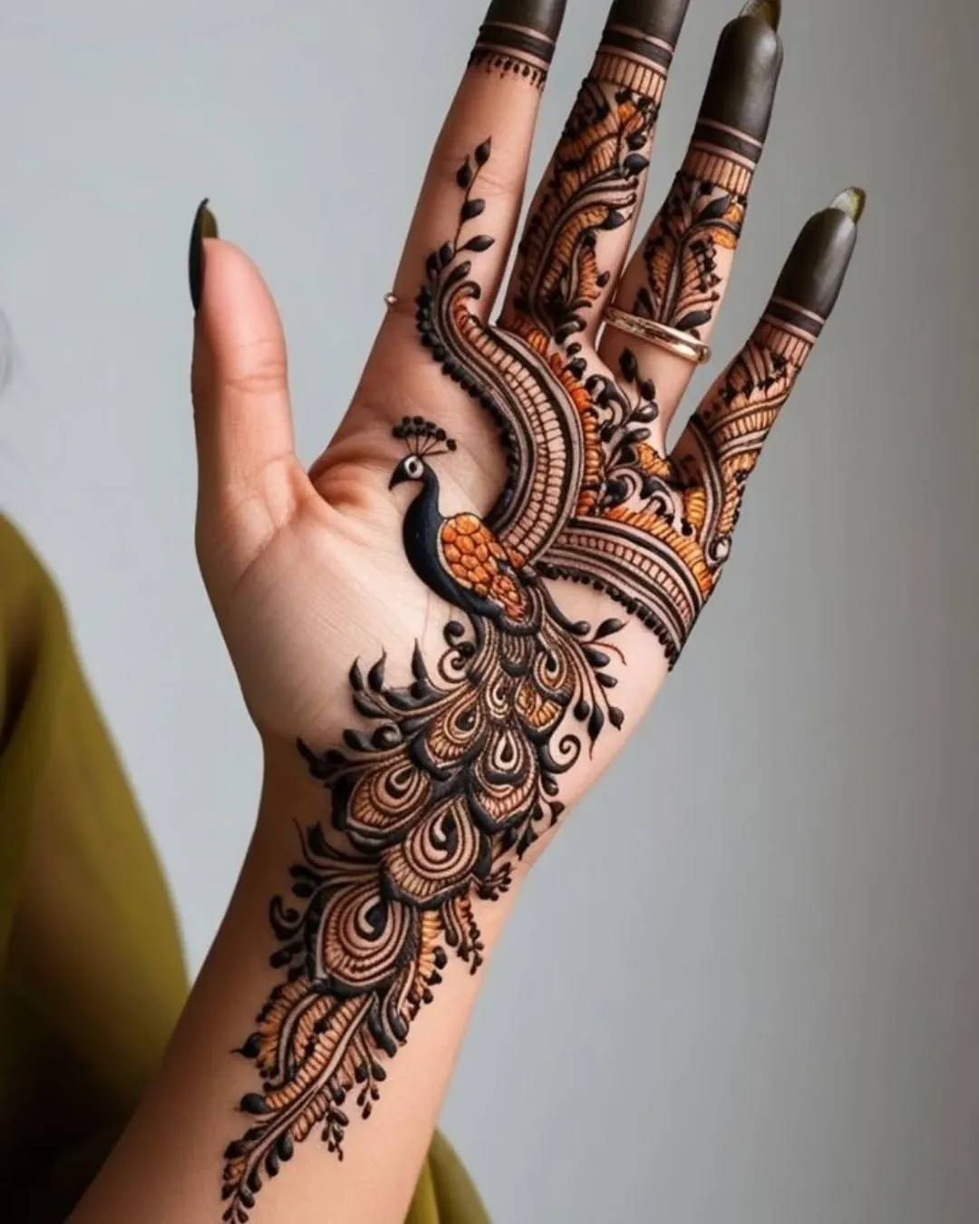 Peacock full palm mehndi design