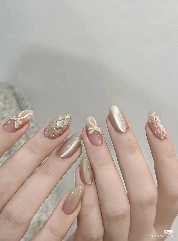 Pink and silver shining nail extensions