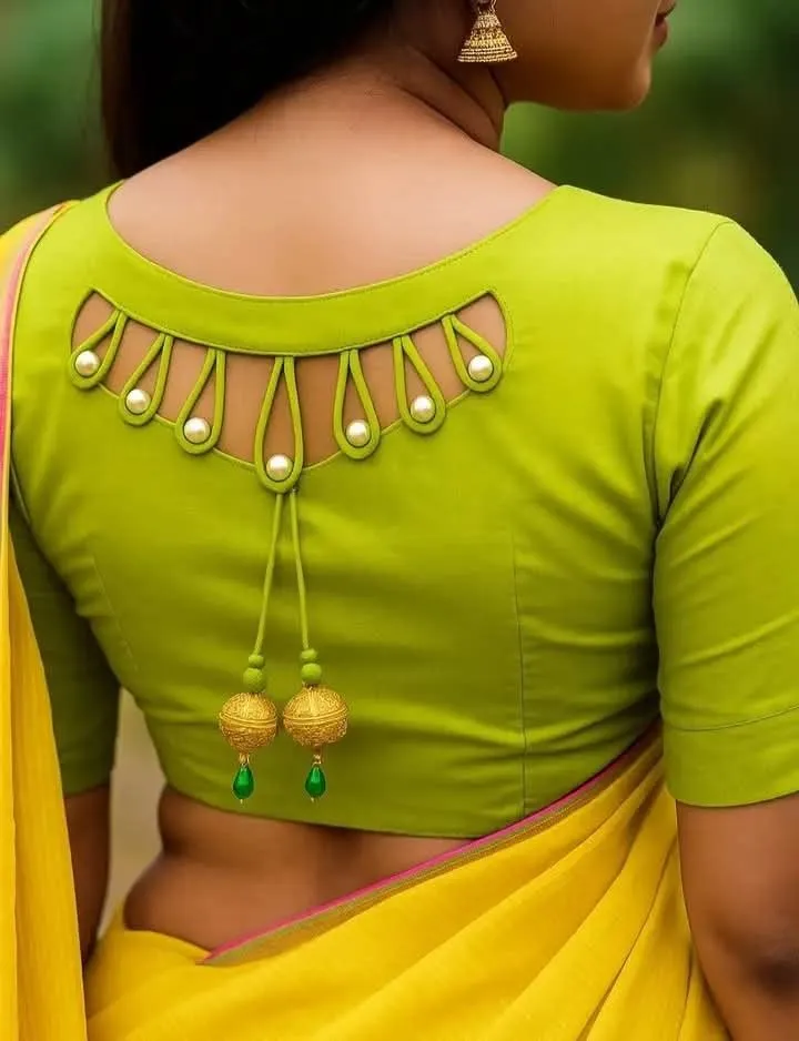 Single Color Patch Work Blouse Designs