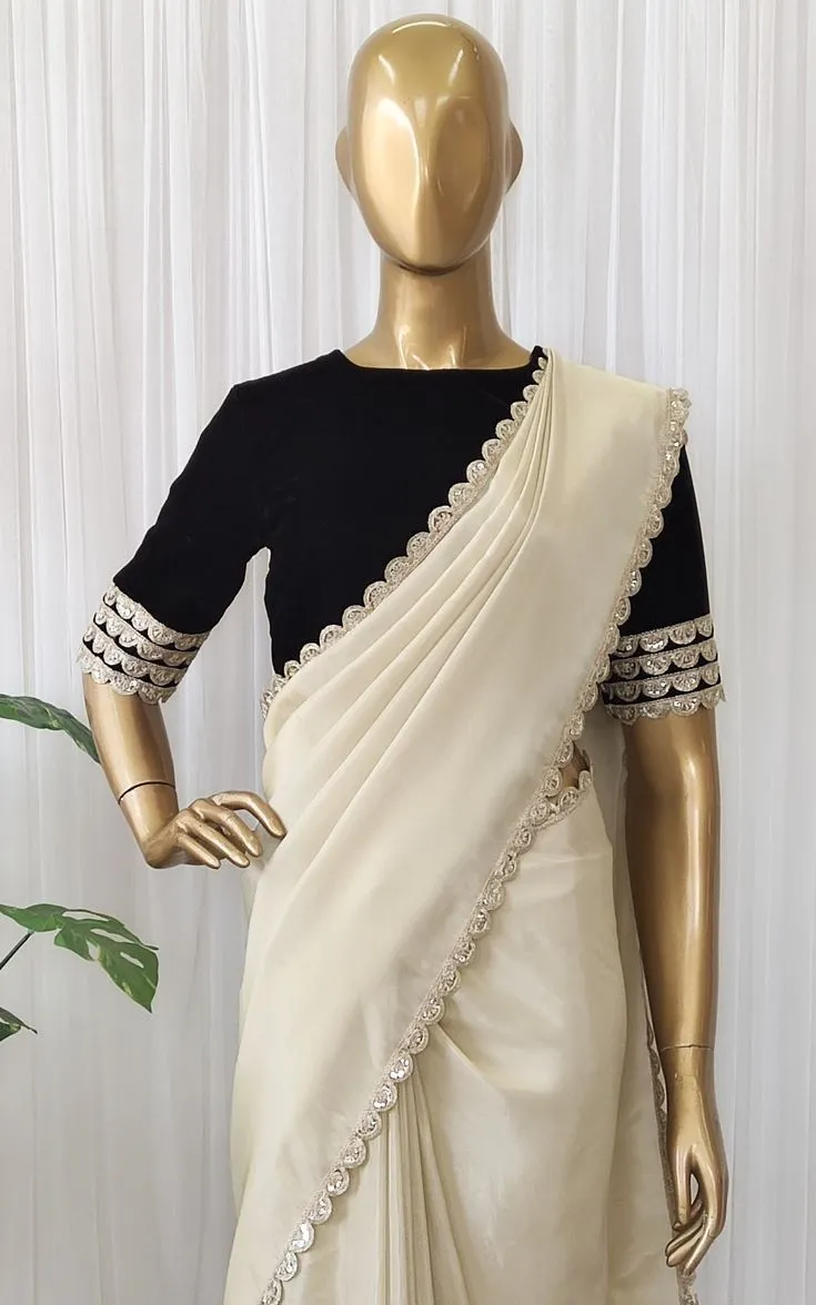 White Saree With Black Blouse