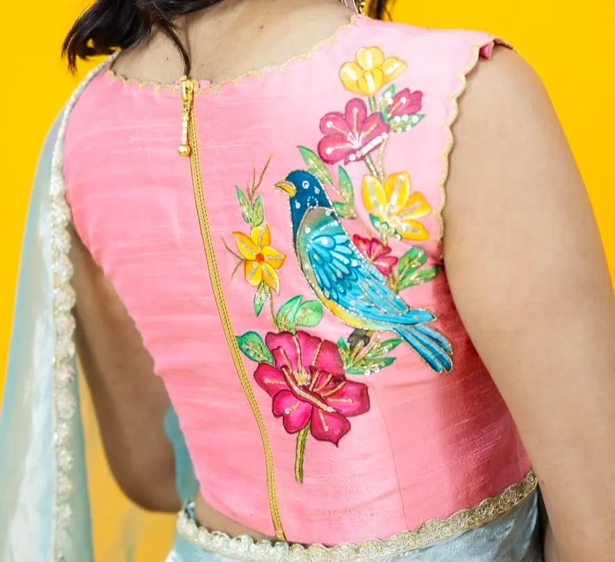 plain saree with printed blouse
