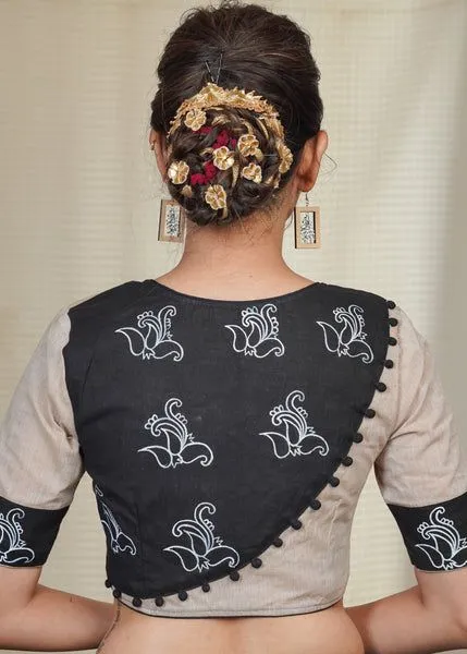 printed blouse with plain saree