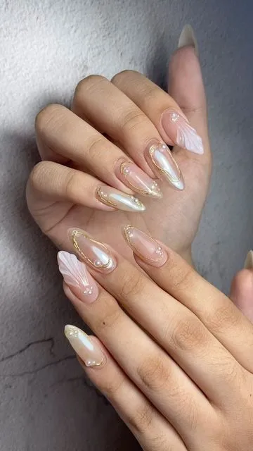 silver and flowers nails