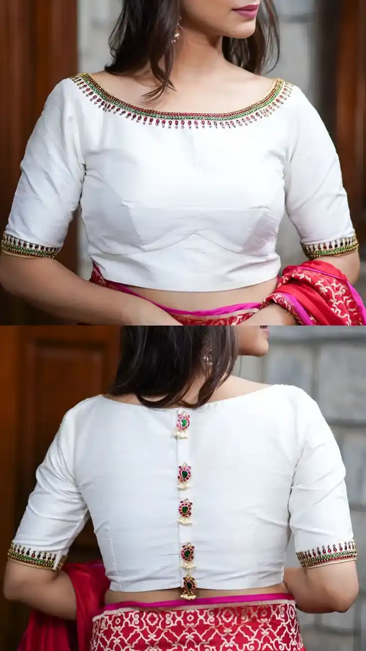 Boat Neck Back Blouse Designs