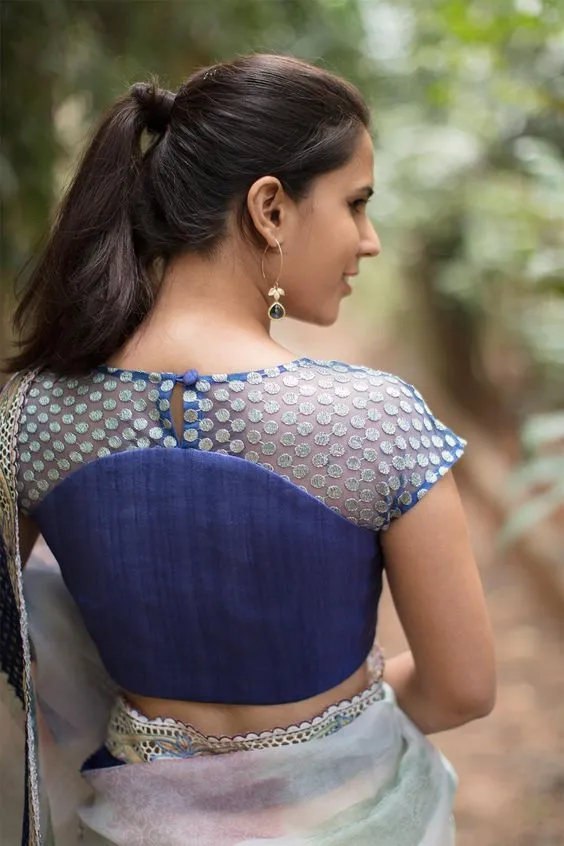 Boat Neck Blouse Designs For Silk Saree