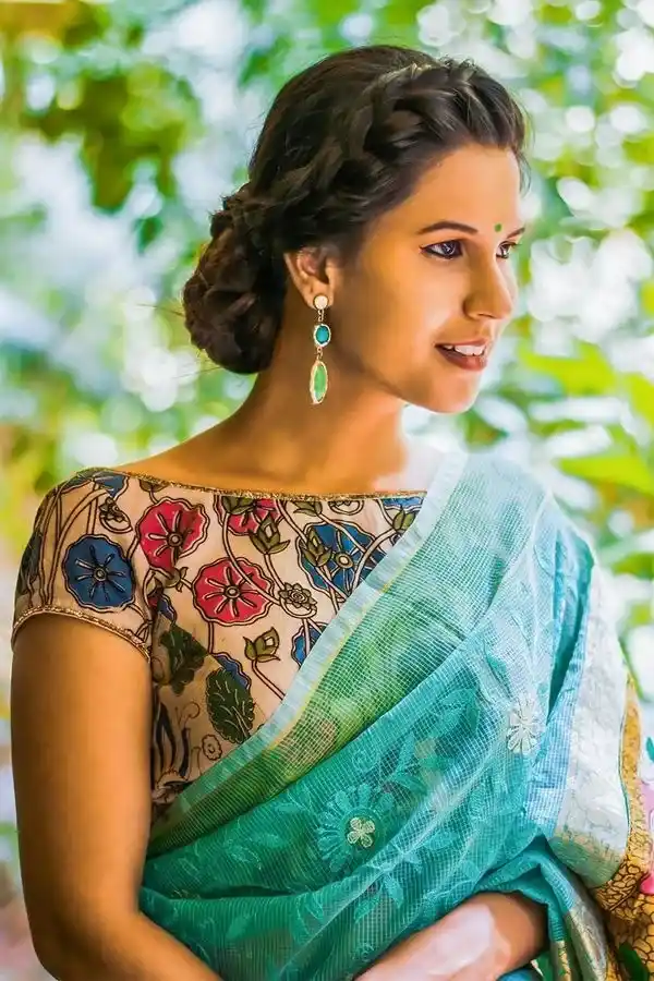 Boat Neck Silk Blouse Design