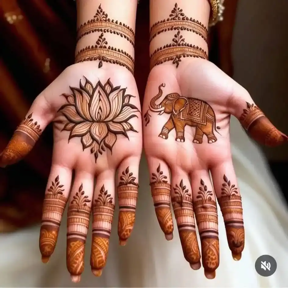 Elephant and Flower Mehndi Design