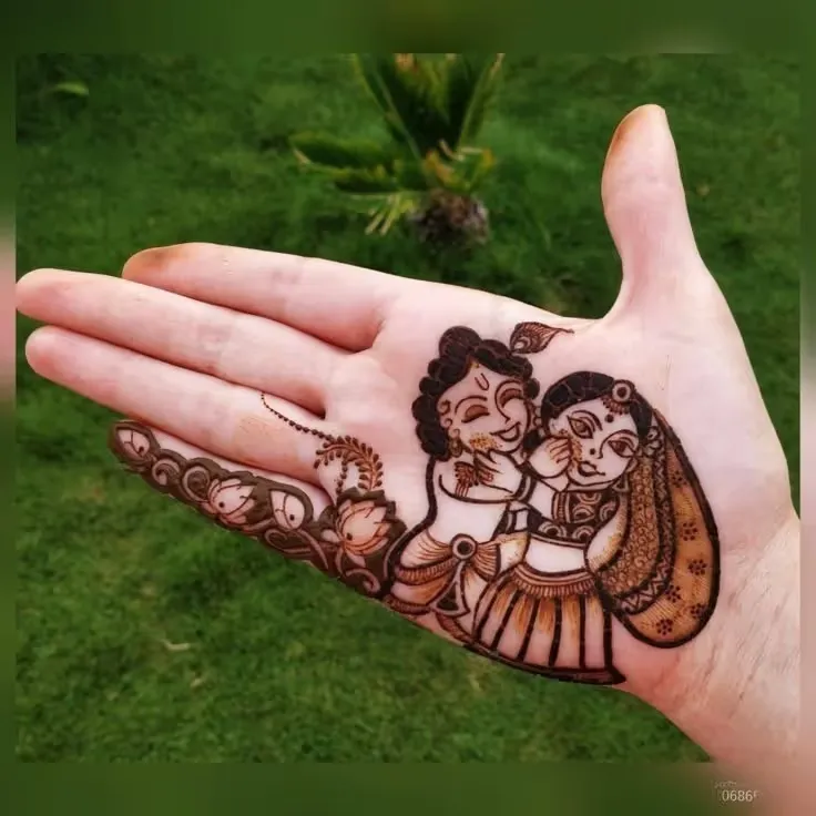 Peacock Feather Krishna Mehndi Design