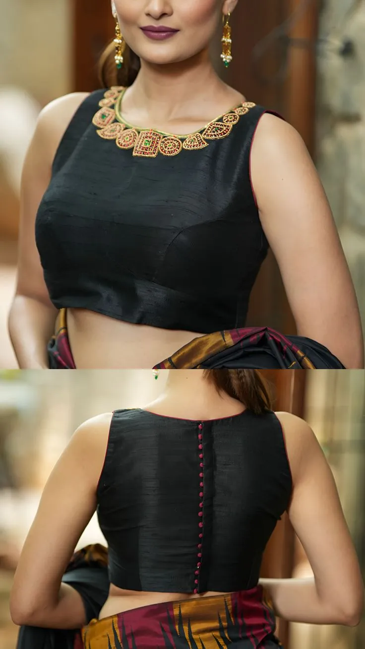 Sleeveless Boat Neck Blouse Designs