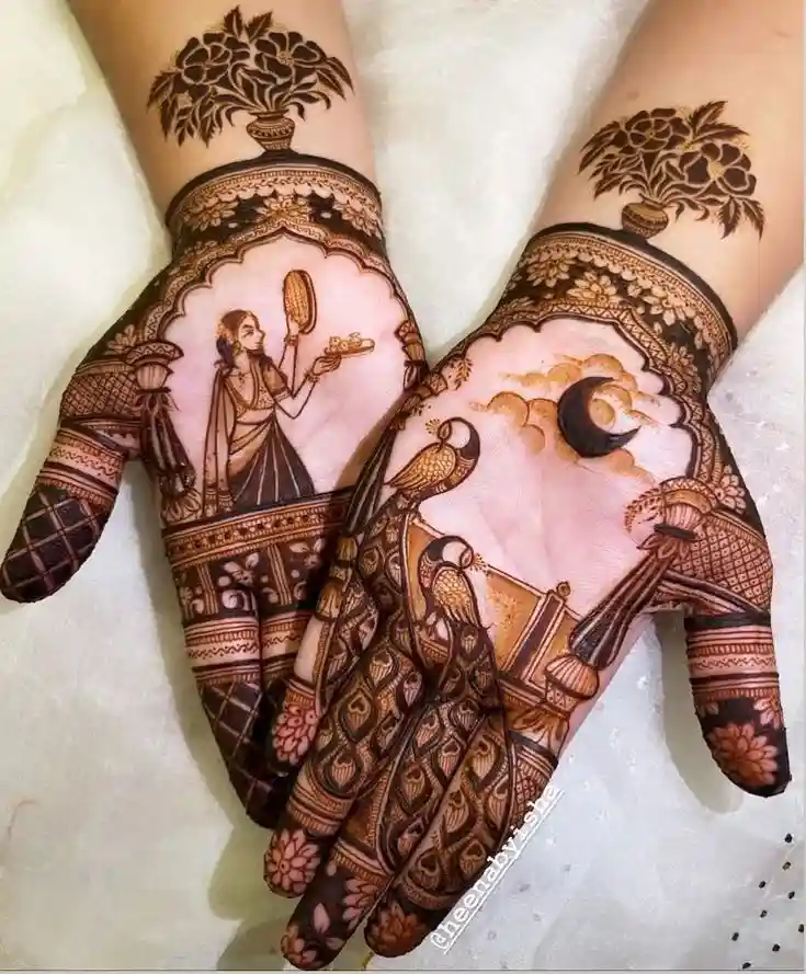 Front Hand Mehndi Designs For Karva Chauth